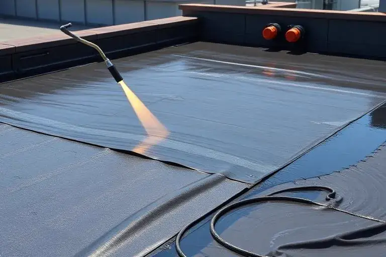 Membrane d'étanchéité soudée au chalumeau sur un toit terrasse